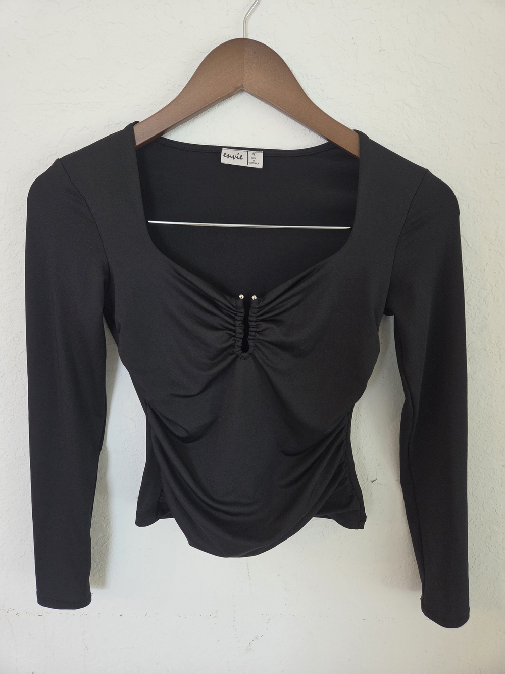 envie Black Scoop Sweetheart Neck Ruched Front Fitted Top Small Y2K Going Out